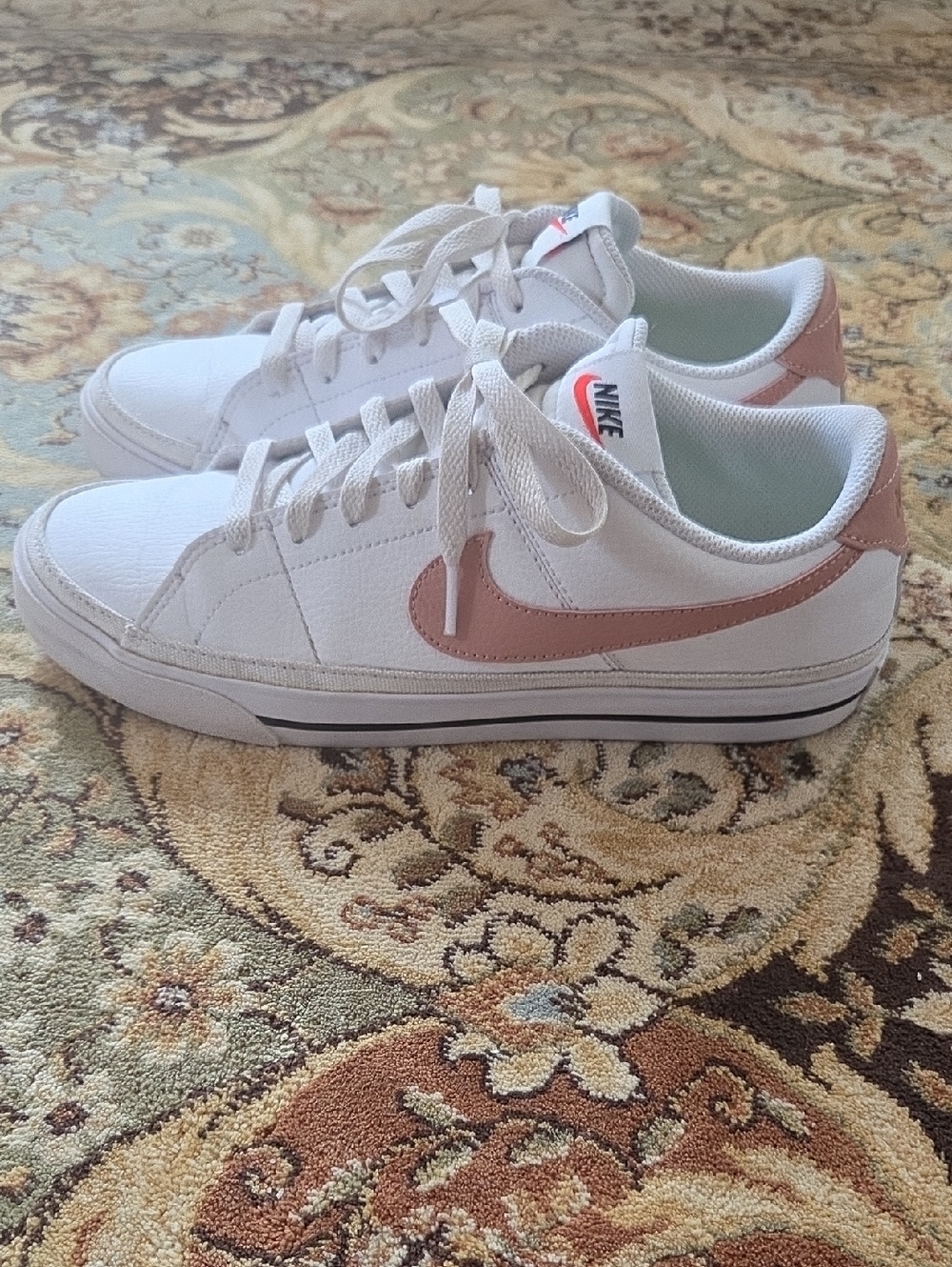 Nike Women’s White Sneakers with Blush Pink Swoosh